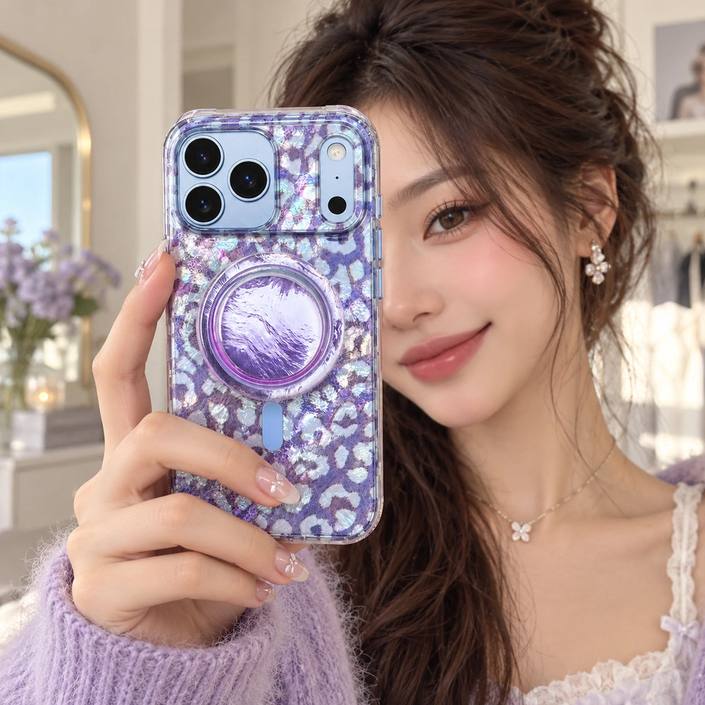 Wild Lilac Leopard MagSafe Phone Case Grip Set