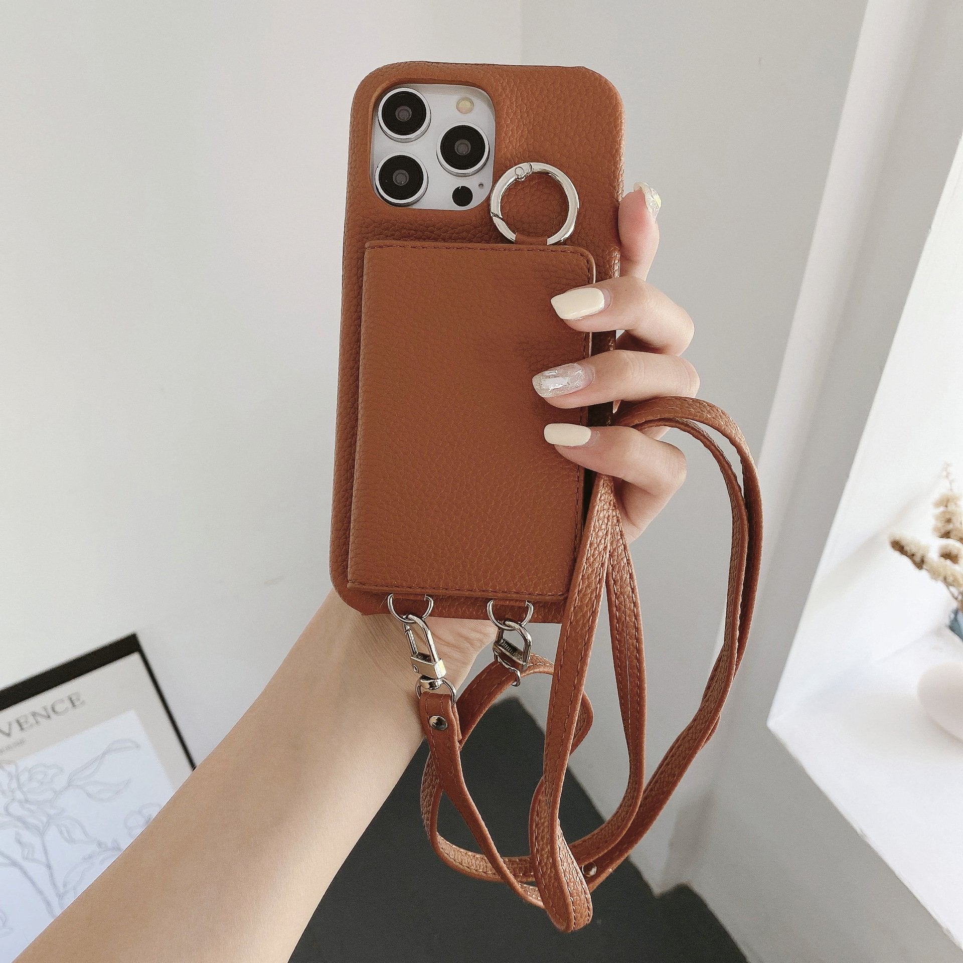 Leather Wallet Phone Case Crossbody Strap Set With Mirror