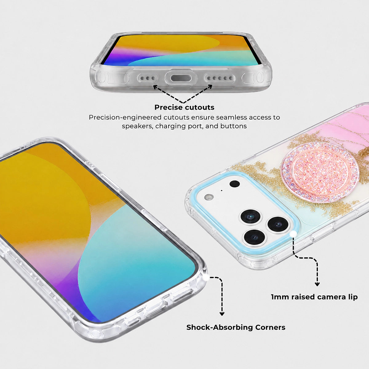 Gilded Gradient Clear MagSafe Phone Case Grip Set