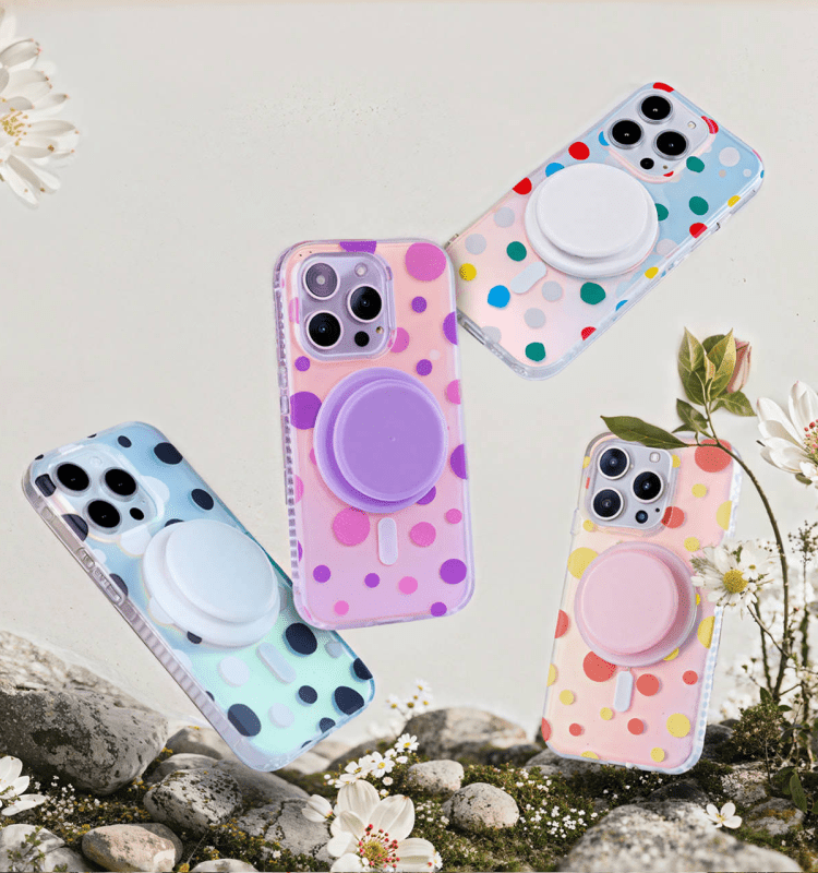 Opalescent Polka Dot | Purple MagSafe Phone Case With Grip - PadaSnap