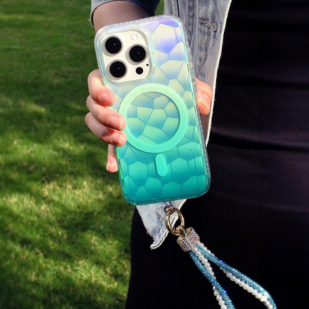 Opalescent Ripple | Green MagSafe Phone Case With Grip - PadaSnap