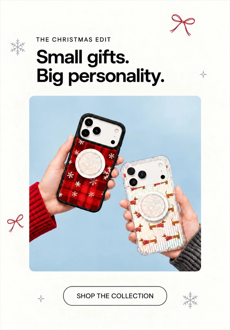 The Christmas Edit. Small gifts. Big personality. Christmas phone case and grip sets.