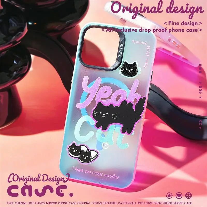 Shine Laser Black Cat | MagSafe Phone Case - PadaSnap