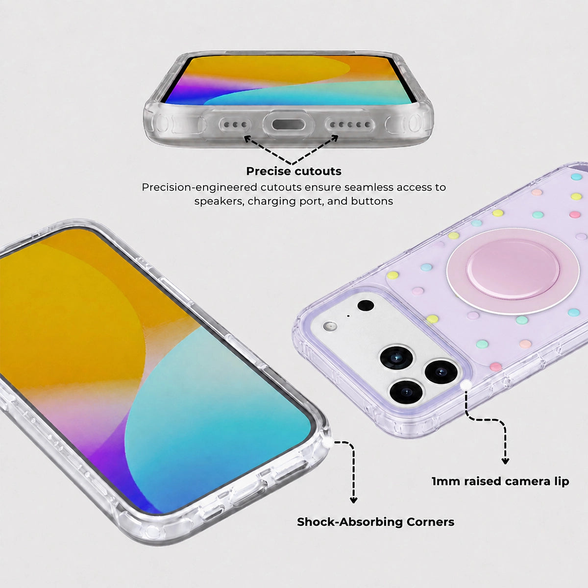 Colorful Dots Clear MagSafe Phone Case Grip Set